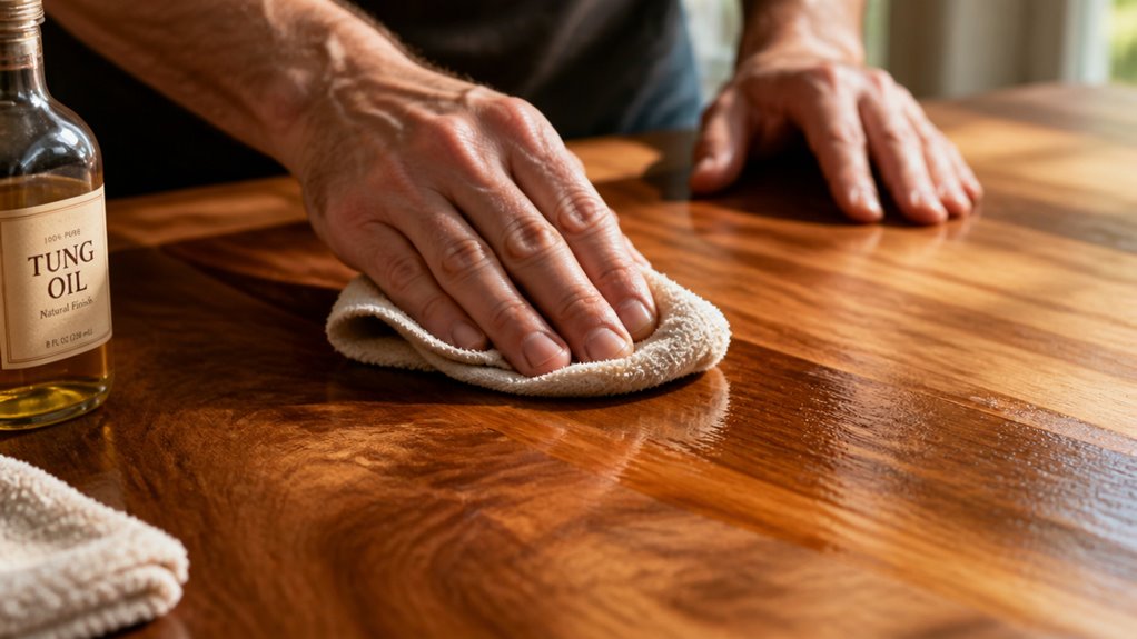 apply tung oil thinly evenly